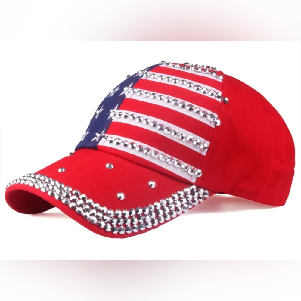 Red -Embellished American Flag Baseball Cap - Picture 4 of 5